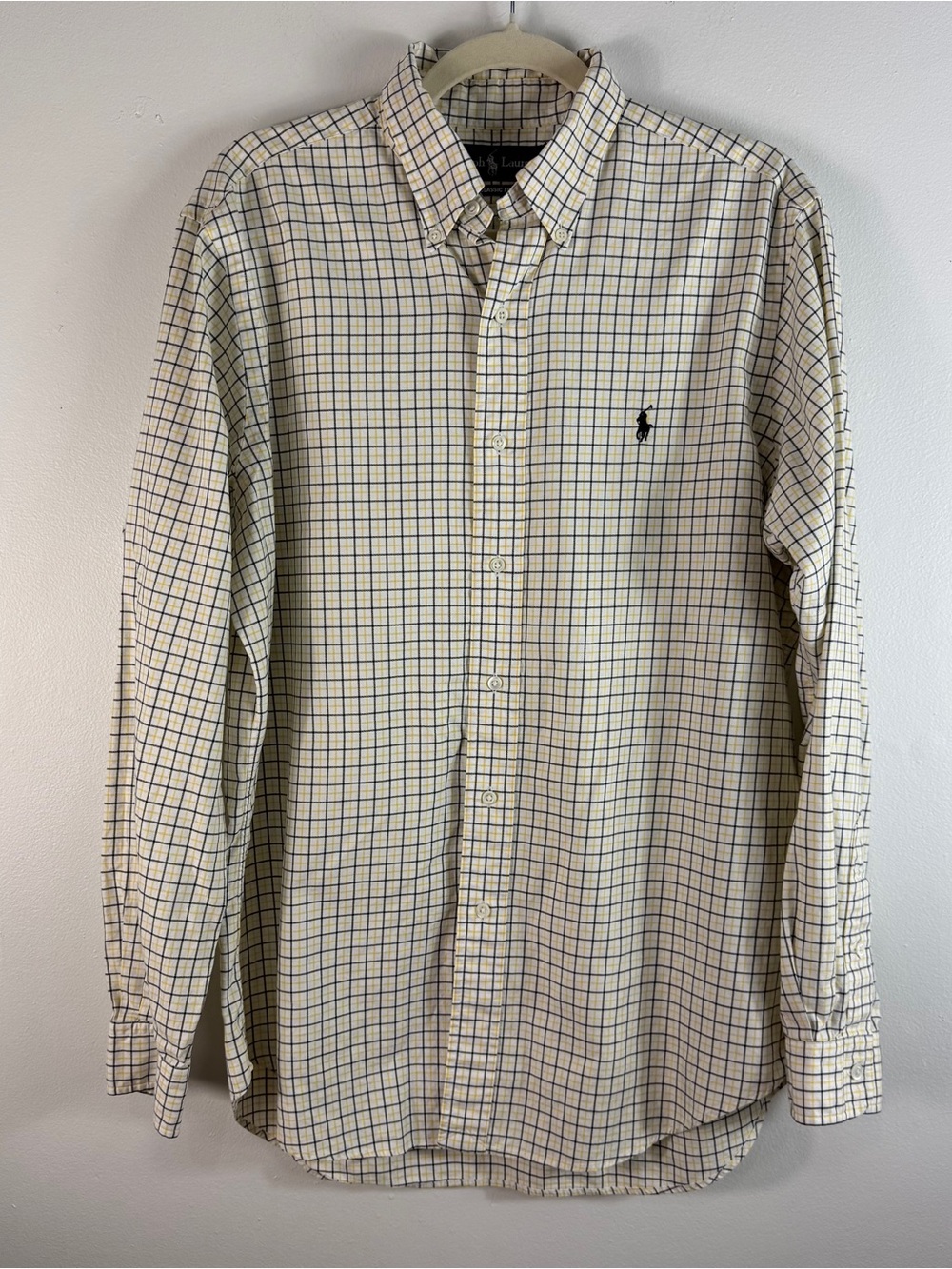 Ralph Lauren Button Down Long Sleeve Mens Medium Yellow Plaid Classic Fit Cotton